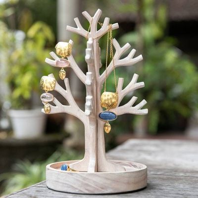 Alternate image for Balinese-Made Whitewash Jempinis Wood Tree Jewelry Stand Morning Fruits