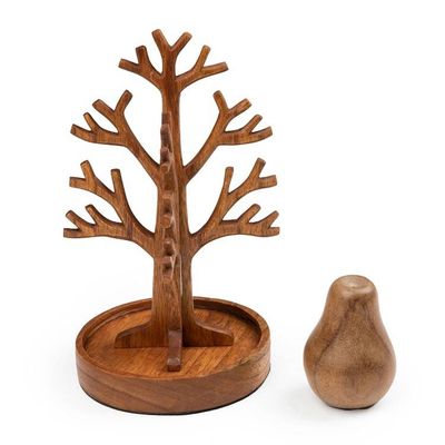 Alternate image for Natural Brown Hue Tree-Shaped Jempinis Wood Jewelry Stand Precious Fruits