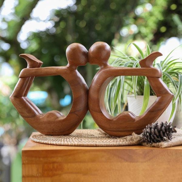 Alternate image for Wood Sculpture from Indonesia Yoga Circle of Love