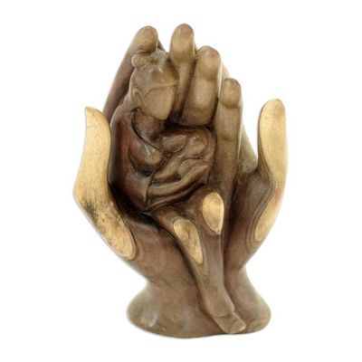Alternate image for Hand-Carved Hibiscus Wood Sculpture from Bali Unique Love