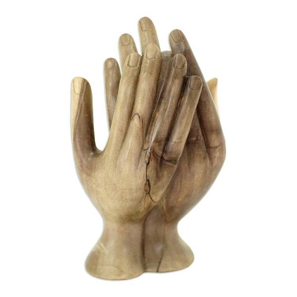 Alternate image for Hand-Carved Hibiscus Wood Sculpture from Bali Unique Love