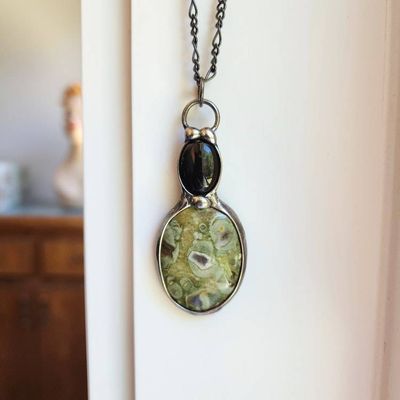 Alternate image for Sea Sediment Jasper & Black Onyx Necklace, Handmade Gemstone Pendant, Nature Inspired Jewelry