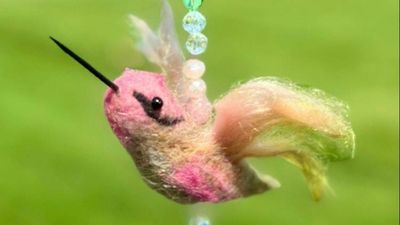 Alternate image for Needle Felted Hummingbird Ornament called Ping – Handmade Sun Catcher and Window Decor