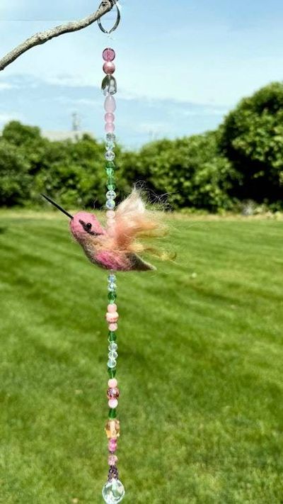 Alternate image for Needle Felted Hummingbird Ornament called Ping – Handmade Sun Catcher and Window Decor