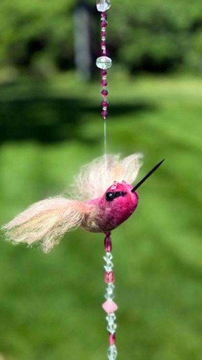 Alternate image for Sun Catcher with needle felted hummingbird named Whisper,