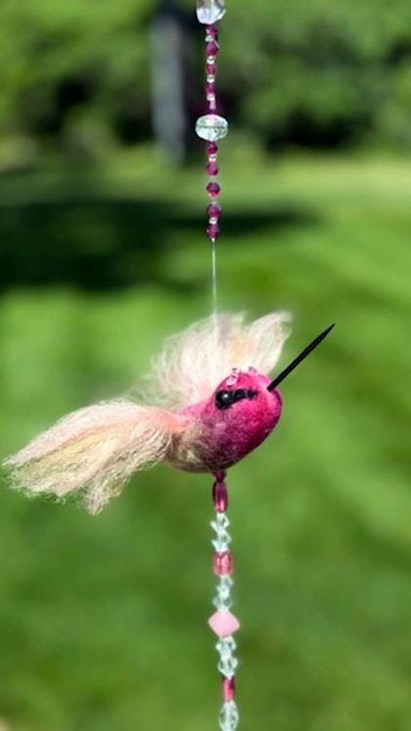 Alternate image for Sun Catcher with needle felted hummingbird named Whisper,