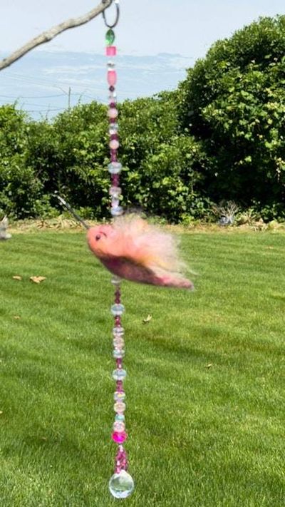 Alternate image for Needle Felted Hummingbird Ornament called Petal– Handmade Sun Catcher and Window Decor