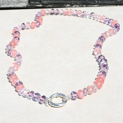 Alternate image for Pink Amethyst and Rose Quartz Hand Knotted Necklace