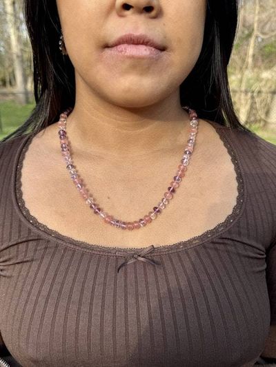 Alternate image for Pink Amethyst and Rose Quartz Hand Knotted Necklace
