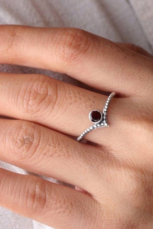 Alternate image for Classic Sterling Silver and Natural Garnet Single Stone Ring Princess of Passion