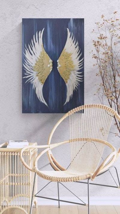 Alternate image for Glittering Hope | Original Angel Wings Canvas Painting | Gold Leaf White Wing Abstract Wall Art Modern Spiritual Artwork Living Room Decor