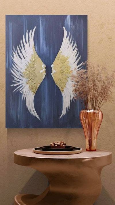 Alternate image for Glittering Hope | Original Angel Wings Canvas Painting | Gold Leaf White Wing Abstract Wall Art Modern Spiritual Artwork Living Room Decor