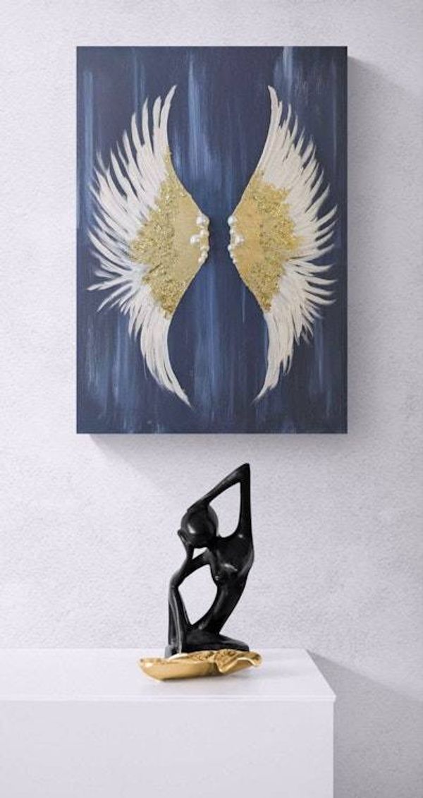 Alternate image for Glittering Hope | Original Angel Wings Canvas Painting | Gold Leaf White Wing Abstract Wall Art Modern Spiritual Artwork Living Room Decor