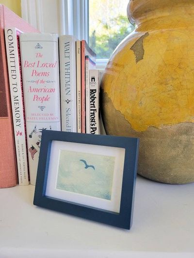 Primary image for Framed Miniature Cyanotype Seabird Art in Blue
