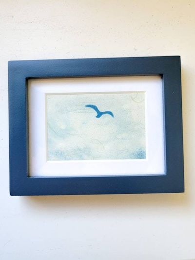 Alternate image for Framed Miniature Cyanotype Seabird Art in Blue