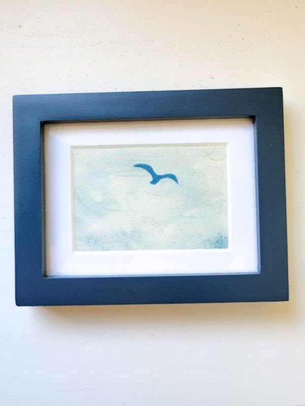 Alternate image for Framed Miniature Cyanotype Seabird Art in Blue