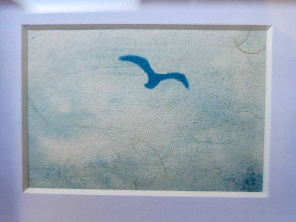 Alternate image for Framed Miniature Cyanotype Seabird Art in Blue