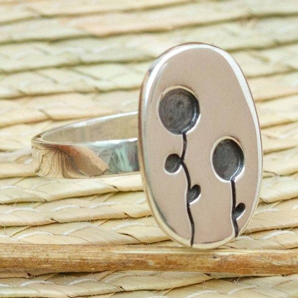 Alternate image for 950 Silver Cocktail Ring with Abstract Flowers from Taxco Lollipop Flowers
