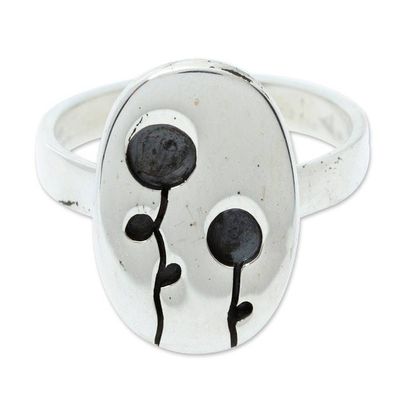 Alternate image for 950 Silver Cocktail Ring with Abstract Flowers from Taxco Lollipop Flowers