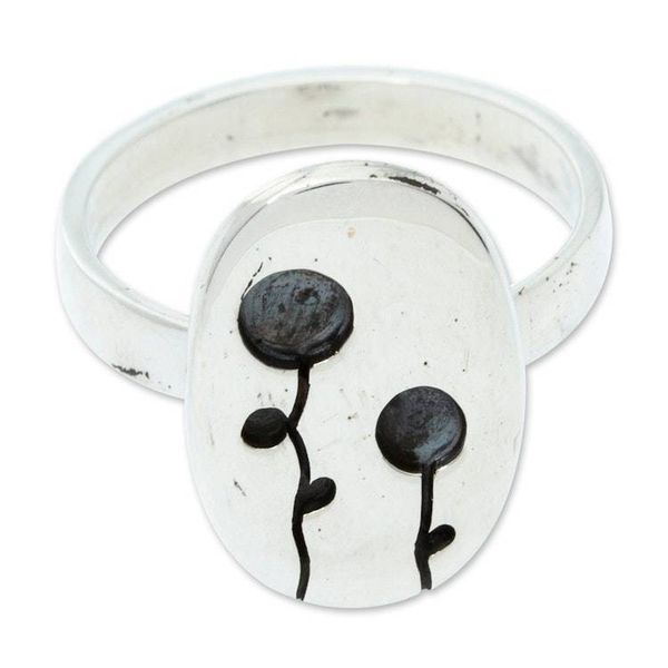 Alternate image for 950 Silver Cocktail Ring with Abstract Flowers from Taxco Lollipop Flowers