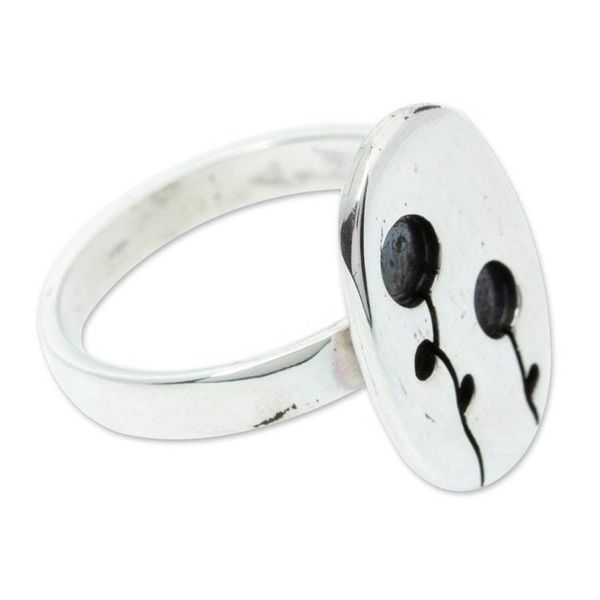Alternate image for 950 Silver Cocktail Ring with Abstract Flowers from Taxco Lollipop Flowers