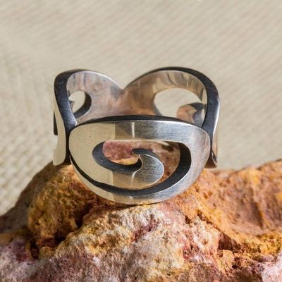 Primary image for Sterling Silver Band Ring with Swirl Motifs Mexico Ancient Swirls