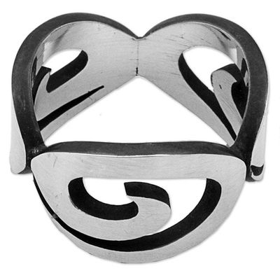 Alternate image for Sterling Silver Band Ring with Swirl Motifs Mexico Ancient Swirls