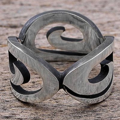 Alternate image for Sterling Silver Band Ring with Swirl Motifs Mexico Ancient Swirls