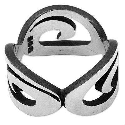 Alternate image for Sterling Silver Band Ring with Swirl Motifs Mexico Ancient Swirls