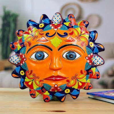 Primary image for Orange Talavera Style Sun Wall Plaque from Mexico Seor Sol
