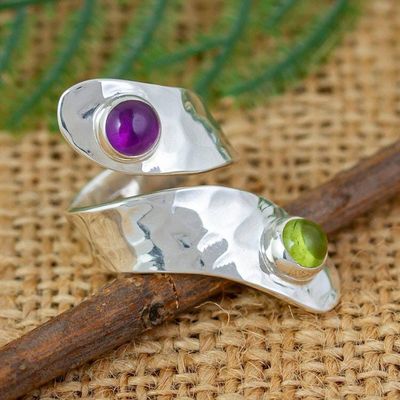 Primary image for Amethyst and Peridot Taxco Sterling Silver Cocktail Ring Footpath