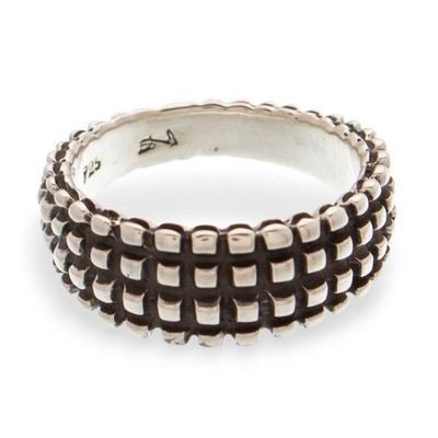 Alternate image for Taxco-Made Oxidized Polished Textured Silver Band Ring Textured Glamour