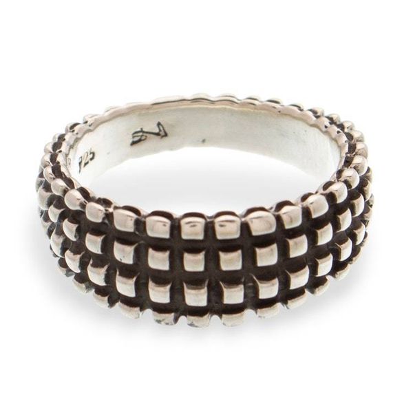 Alternate image for Taxco-Made Oxidized Polished Textured Silver Band Ring Textured Glamour