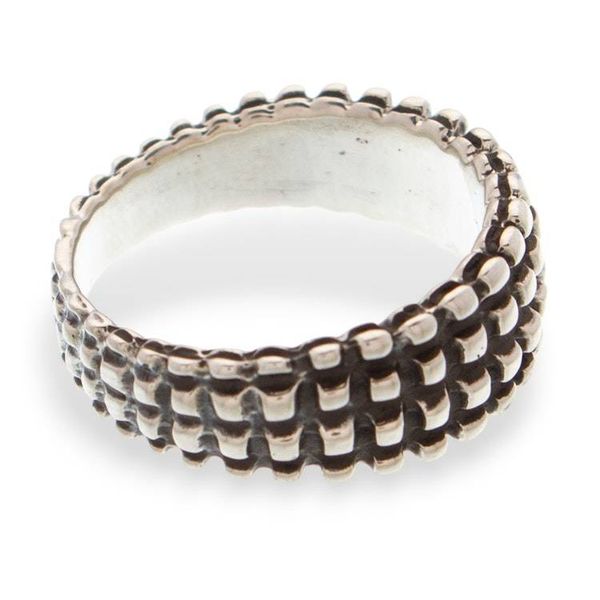 Alternate image for Taxco-Made Oxidized Polished Textured Silver Band Ring Textured Glamour