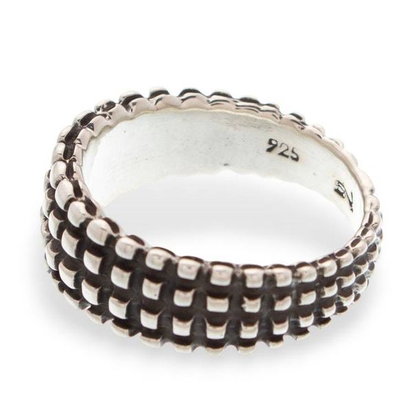Alternate image for Taxco-Made Oxidized Polished Textured Silver Band Ring Textured Glamour