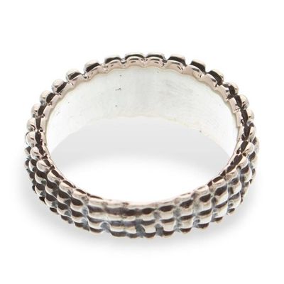 Alternate image for Taxco-Made Oxidized Polished Textured Silver Band Ring Textured Glamour