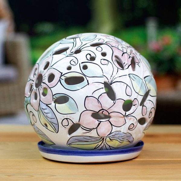 Alternate image for Floral Talavera-Style Ceramic Tealight Lantern from Mexico Floral Sphere