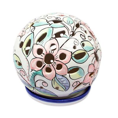 Alternate image for Floral Talavera-Style Ceramic Tealight Lantern from Mexico Floral Sphere
