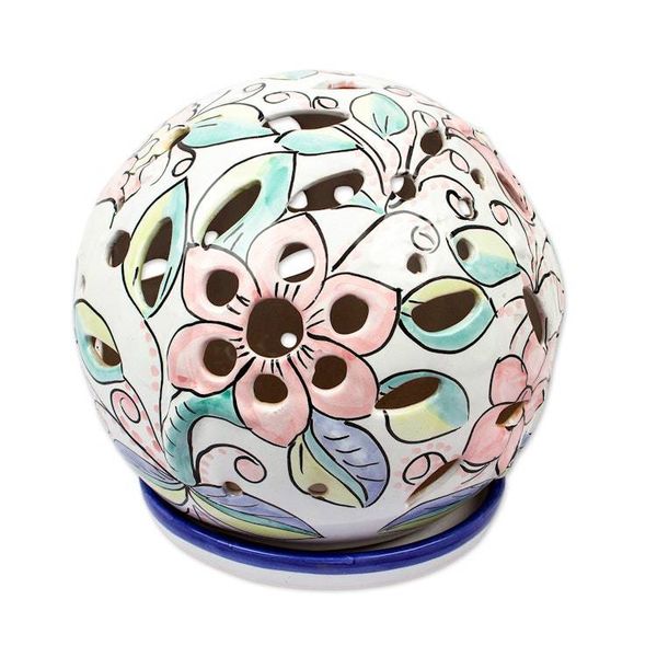 Alternate image for Floral Talavera-Style Ceramic Tealight Lantern from Mexico Floral Sphere