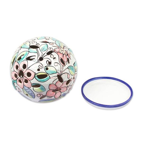 Alternate image for Floral Talavera-Style Ceramic Tealight Lantern from Mexico Floral Sphere