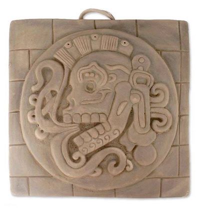 Alternate image for Ceramic Wall Plaque Maya Replica Mexico Beige Chichen Itza Skull