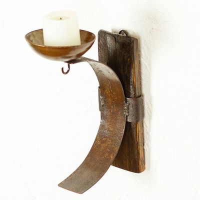 Primary image for Iron and Wood Wall Barrel Sconce Handcrafted in Mexico Rustic Little Light