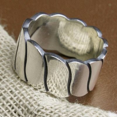 Alternate image for Mens Wave Motif Sterling Silver Band Ring from Mexico Shimmering Waves