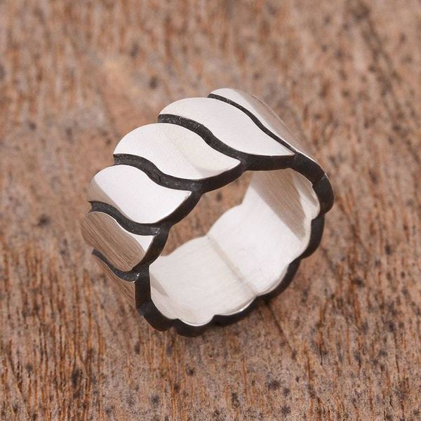 Alternate image for Mens Wave Motif Sterling Silver Band Ring from Mexico Shimmering Waves