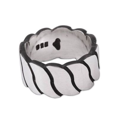 Alternate image for Mens Wave Motif Sterling Silver Band Ring from Mexico Shimmering Waves