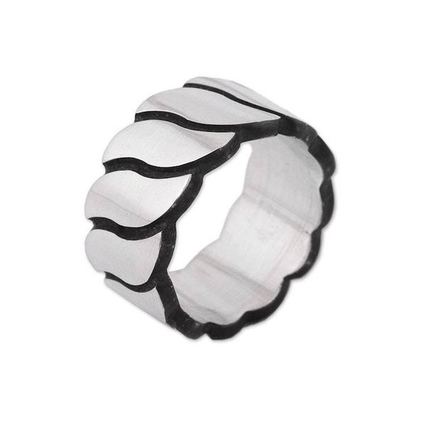 Alternate image for Mens Wave Motif Sterling Silver Band Ring from Mexico Shimmering Waves