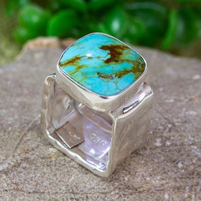 Primary image for Taxco Silver and Natural Turquoise Cocktail Ring Always Azure