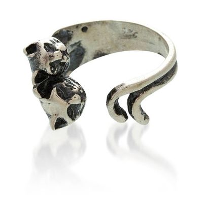 Alternate image for Oxidized and Polished Cat-Themed Sterling Silver Wrap Ring Feline Soul