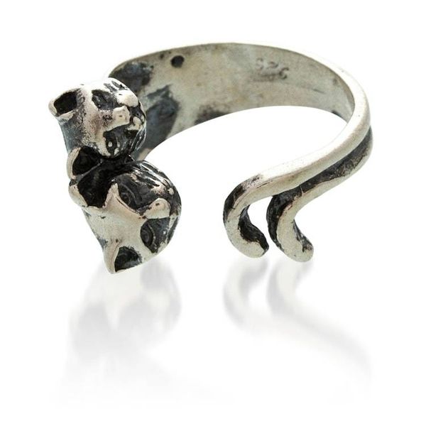 Alternate image for Oxidized and Polished Cat-Themed Sterling Silver Wrap Ring Feline Soul