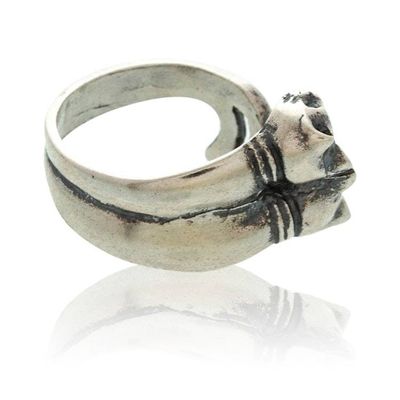 Alternate image for Oxidized and Polished Cat-Themed Sterling Silver Wrap Ring Feline Soul